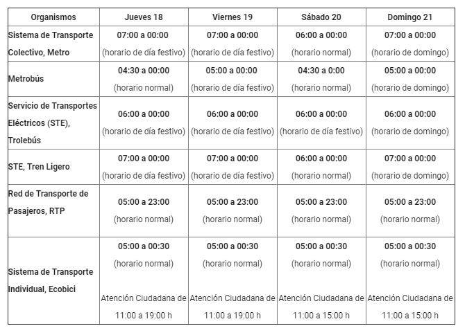 horarios